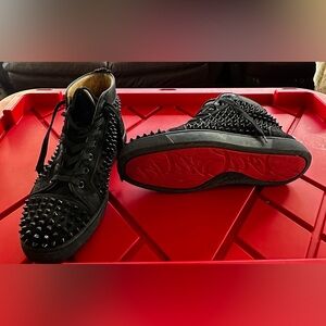 Christian Louboutin Black and Red Studded Sneakers